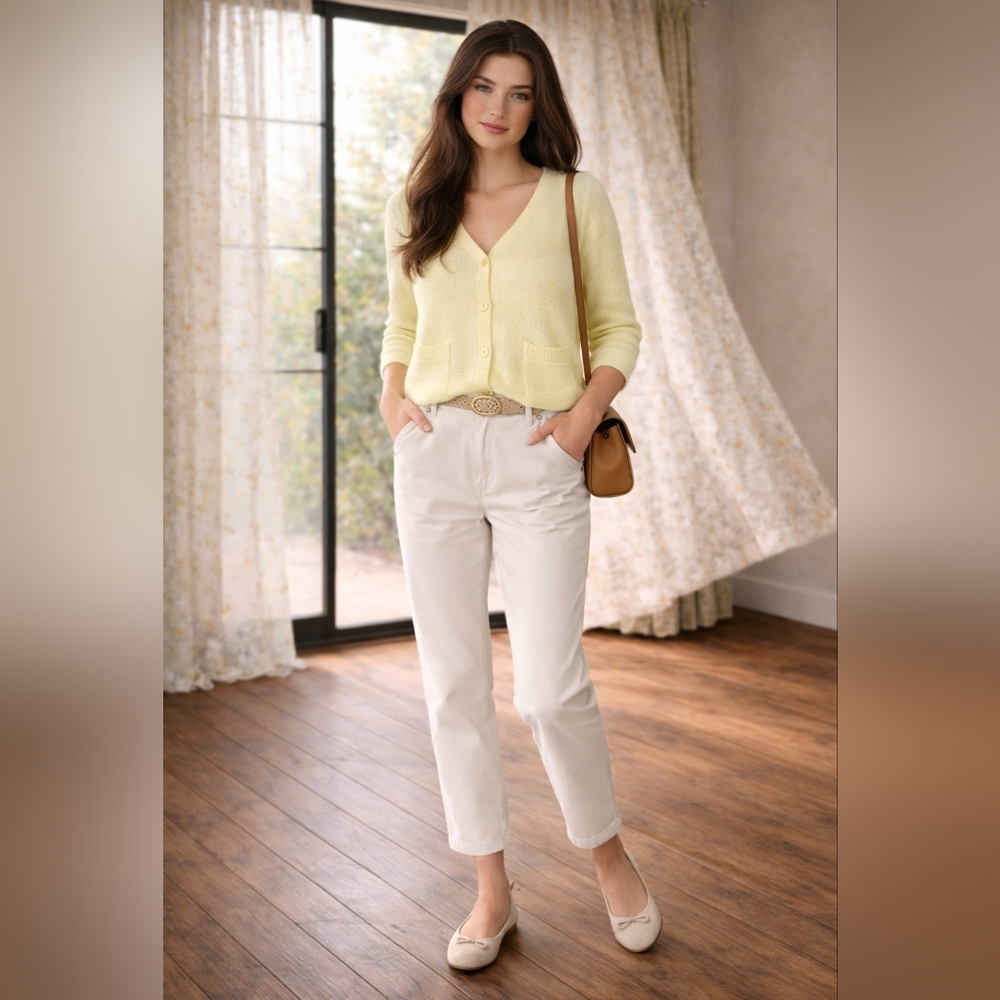 Repeat Cashmere Blend Lemon Yellow Cardigan Dolman 3/4 Sleeve Soft Knit